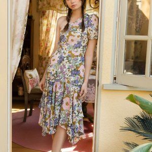 ASTR The Label Santorini One Shoulder Dress in Retro Flowers